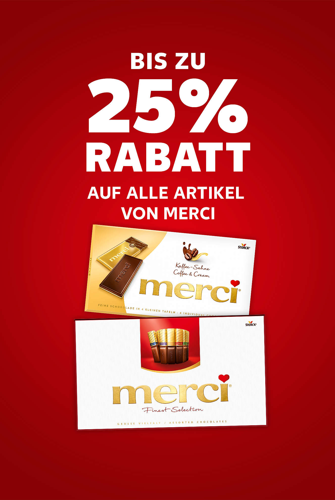 Schriftzug: Bis zu 25 % Rabatt auf alle Artikel von MERCI