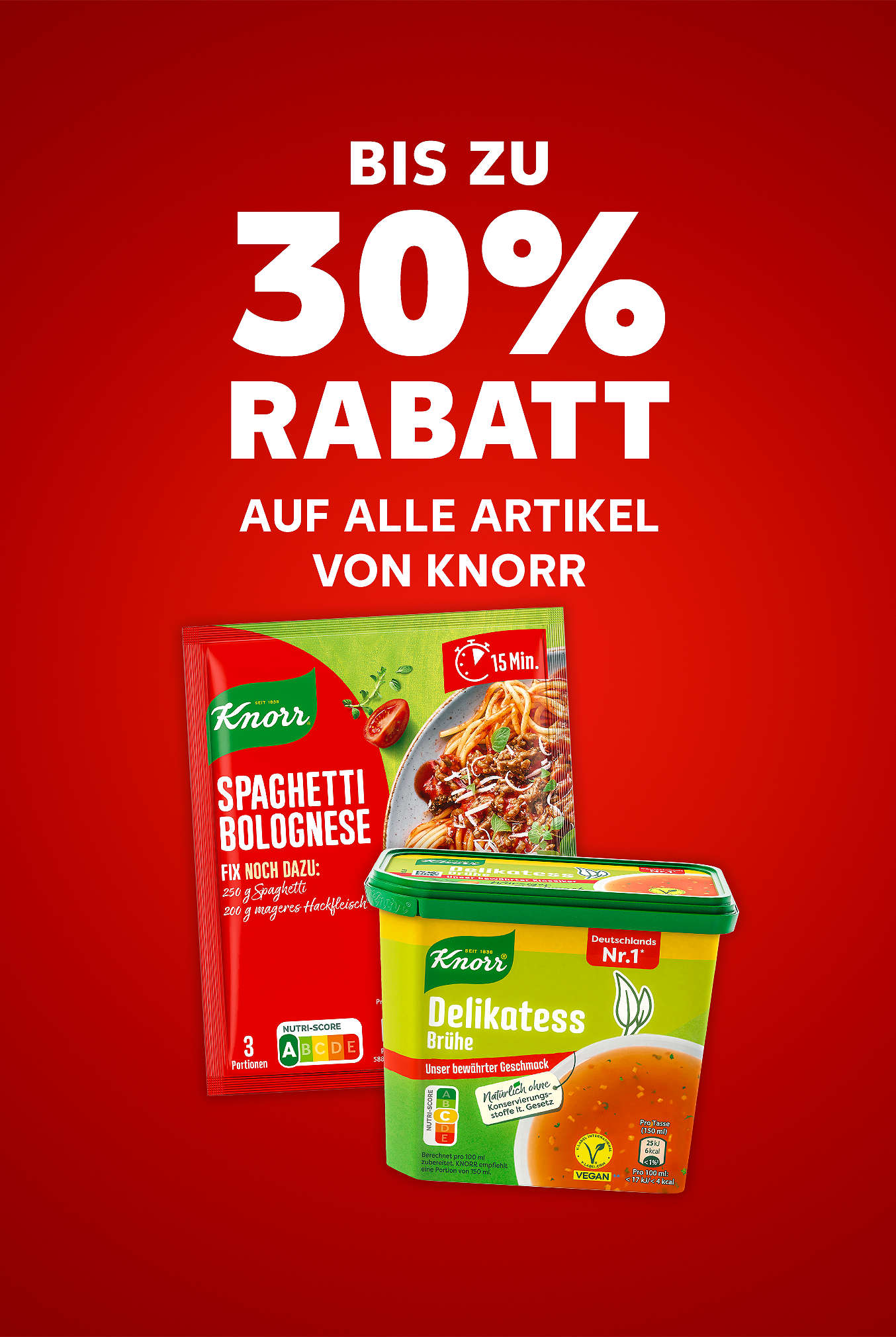 Schriftzug: Bis zu 30 % Rabatt auf alle Artikel von KNORR
