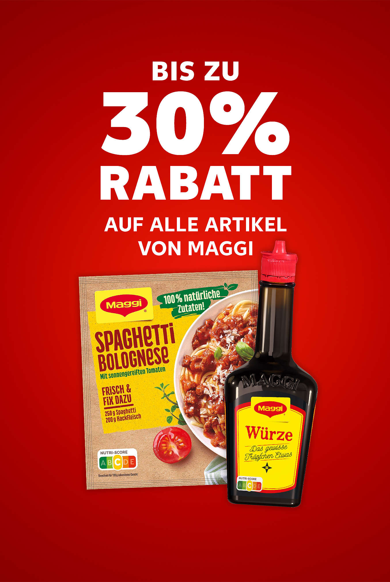 Schriftzug: Bis zu 30 % Rabatt auf alle Artikel von MAGGI