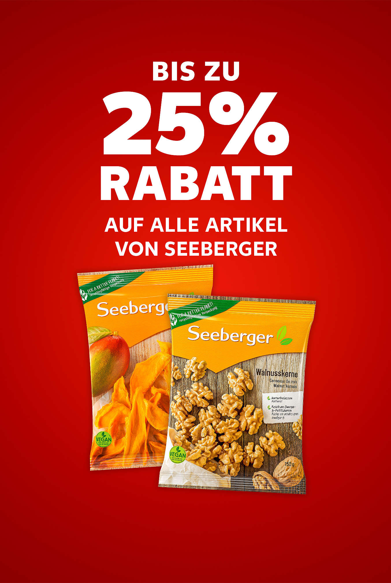 Schriftzug: Bis zu 25 % Rabatt auf alle Artikel von SEEBERGER