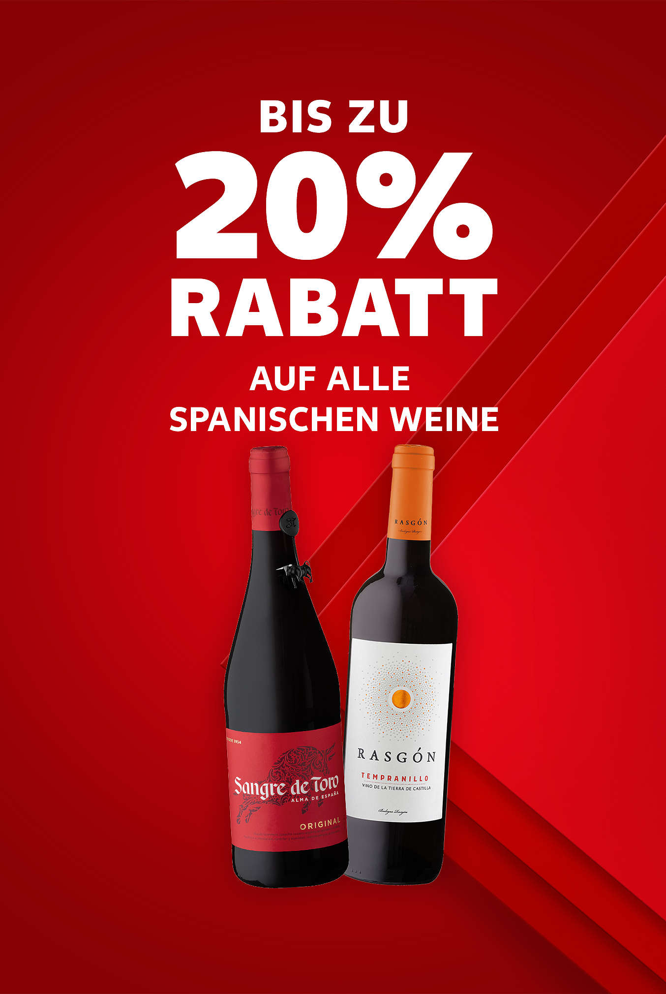 Schriftzug: Bis zu 20 % Rabatt auf spanische Weine