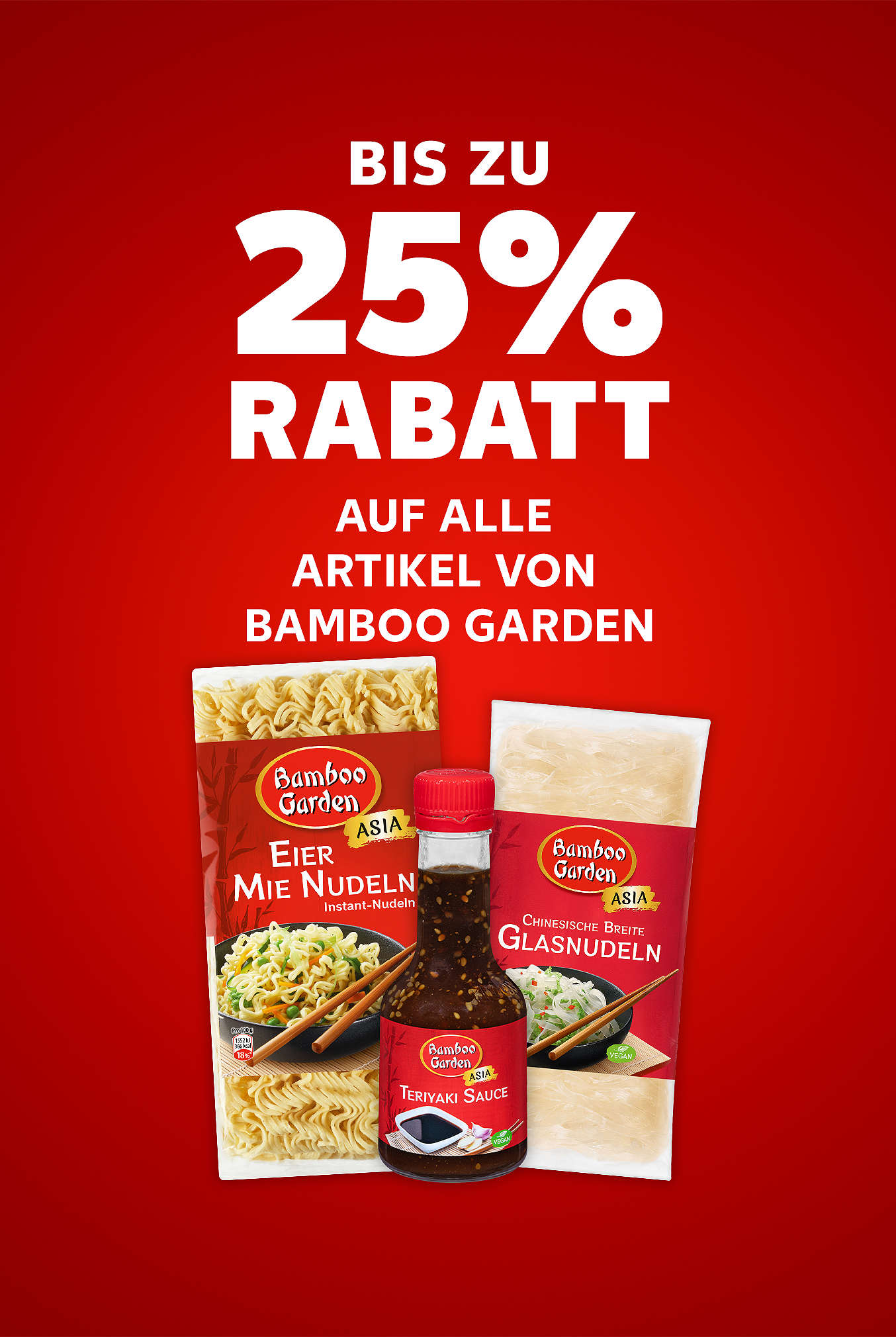 Schriftzug: Bis zu 25 % Rabatt auf alle Artikel von BAMBOO GARDEN