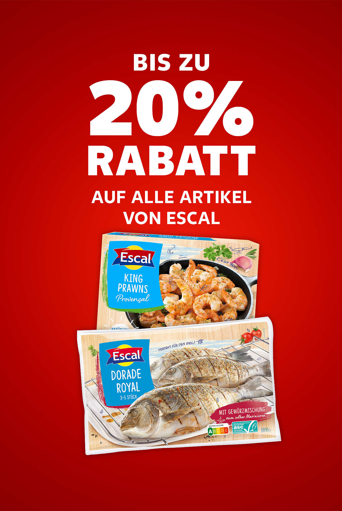 Schriftzug: Bis zu 20 % Rabatt auf alle Artikel von ESCAL