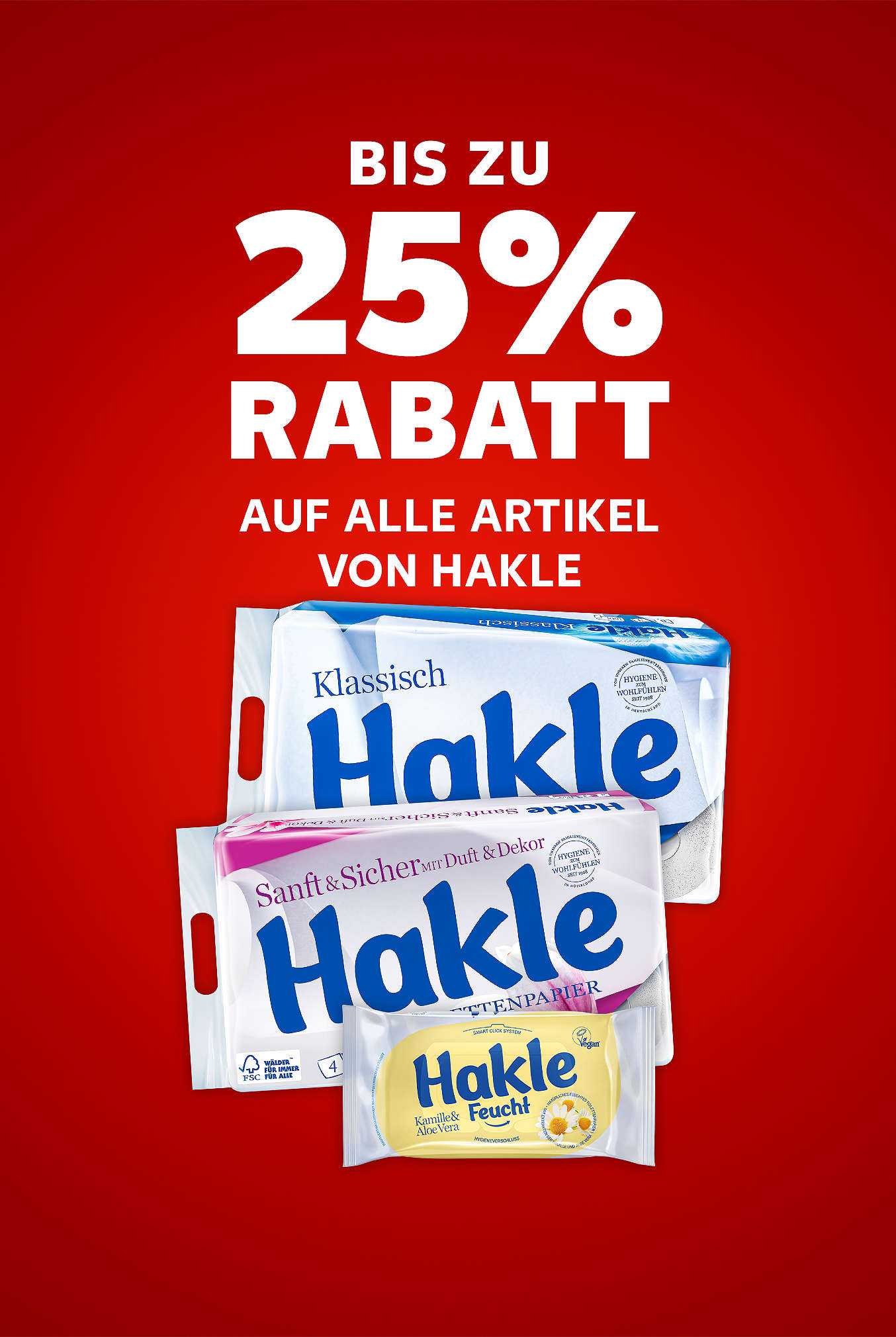 Schriftzug: Bis zu 25 % Rabatt auf HAKLE
