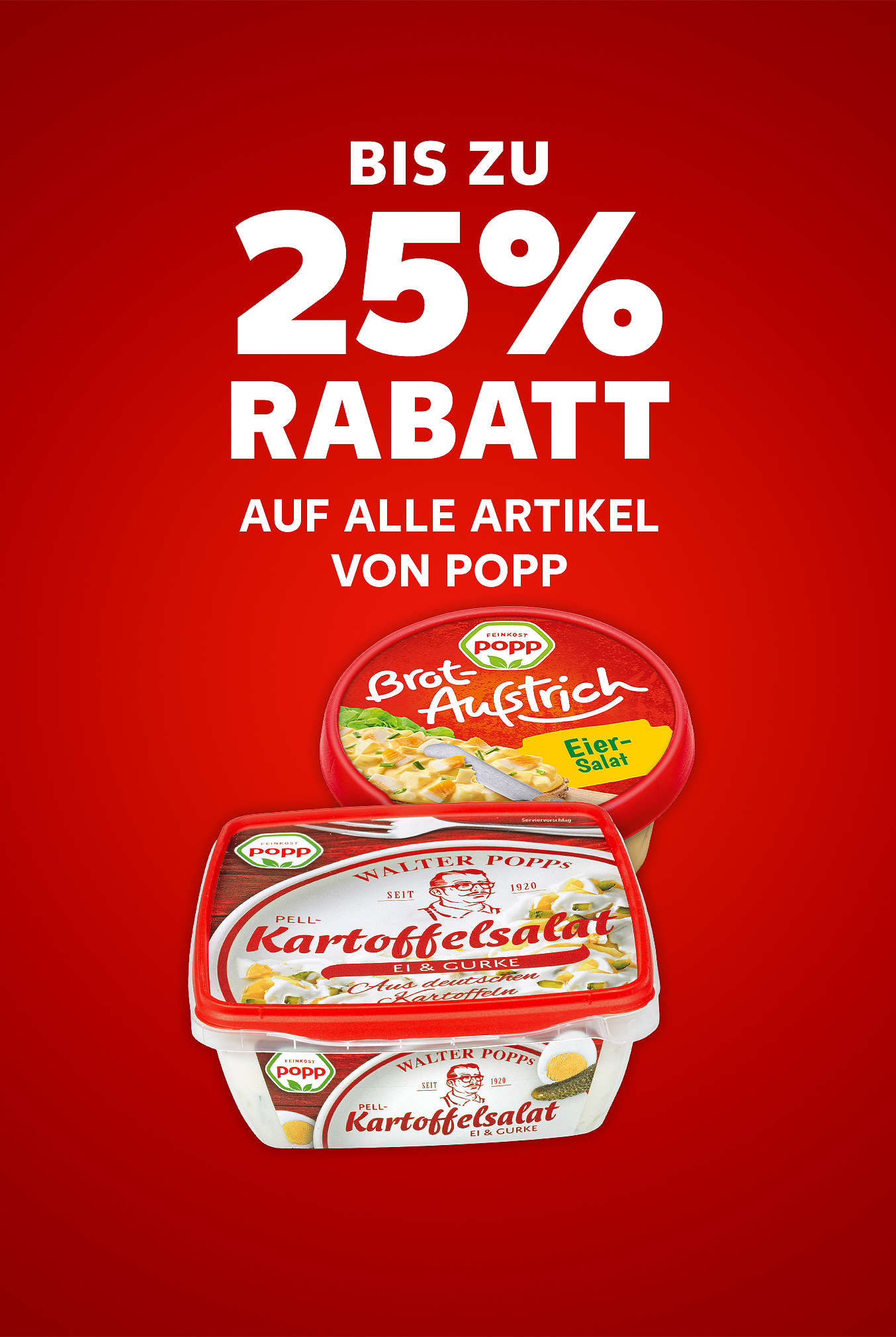 Schriftzug: Bis zu 25 % Rabatt auf alle Artikel von POPP