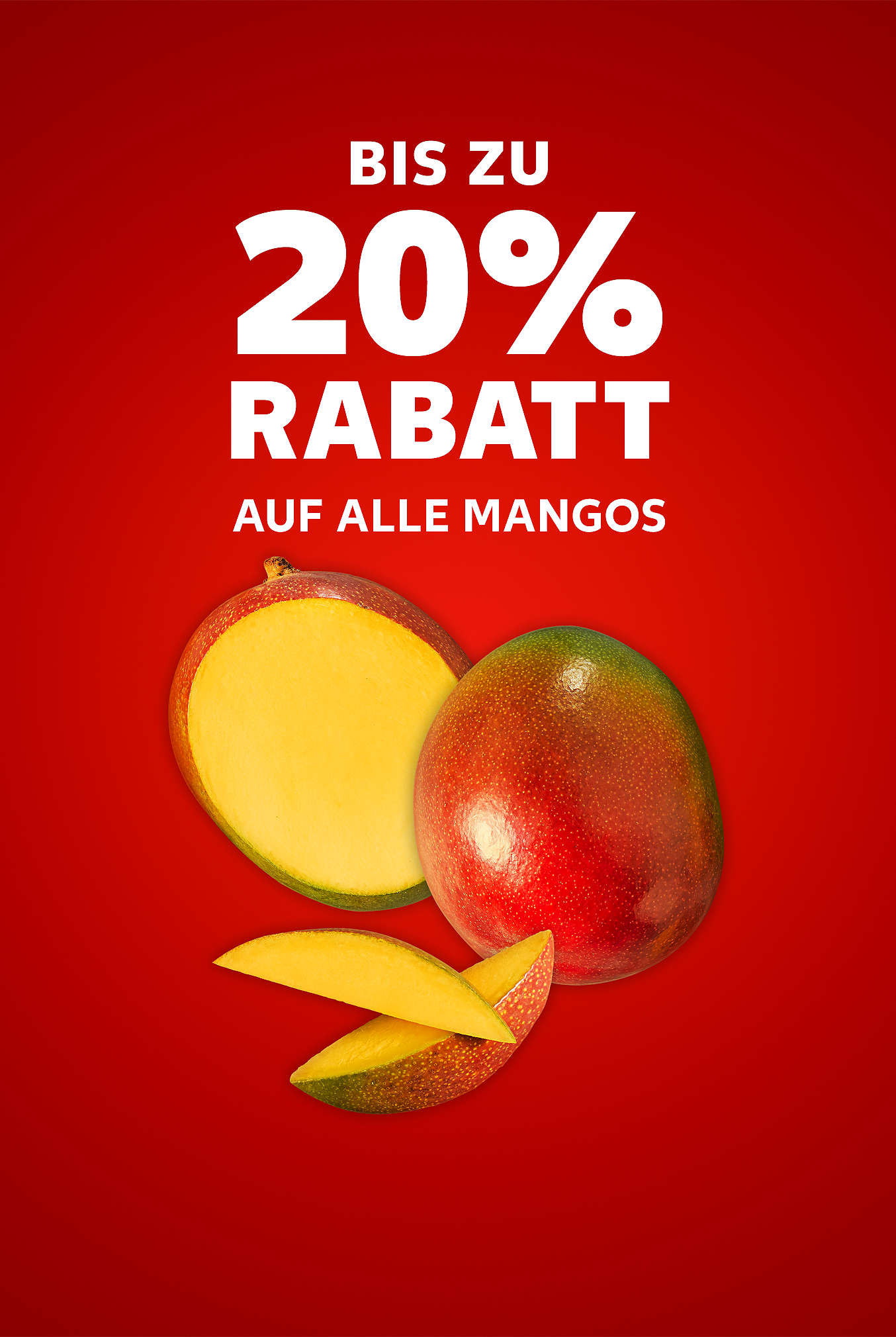 Schriftzug: Bis zu 20 % Rabatt auf alle Mangos