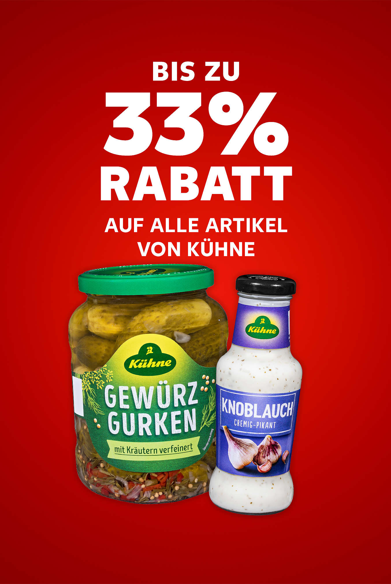 Schriftzug: Bis zu 33 % Rabatt auf alle Artikel von KÜHNE