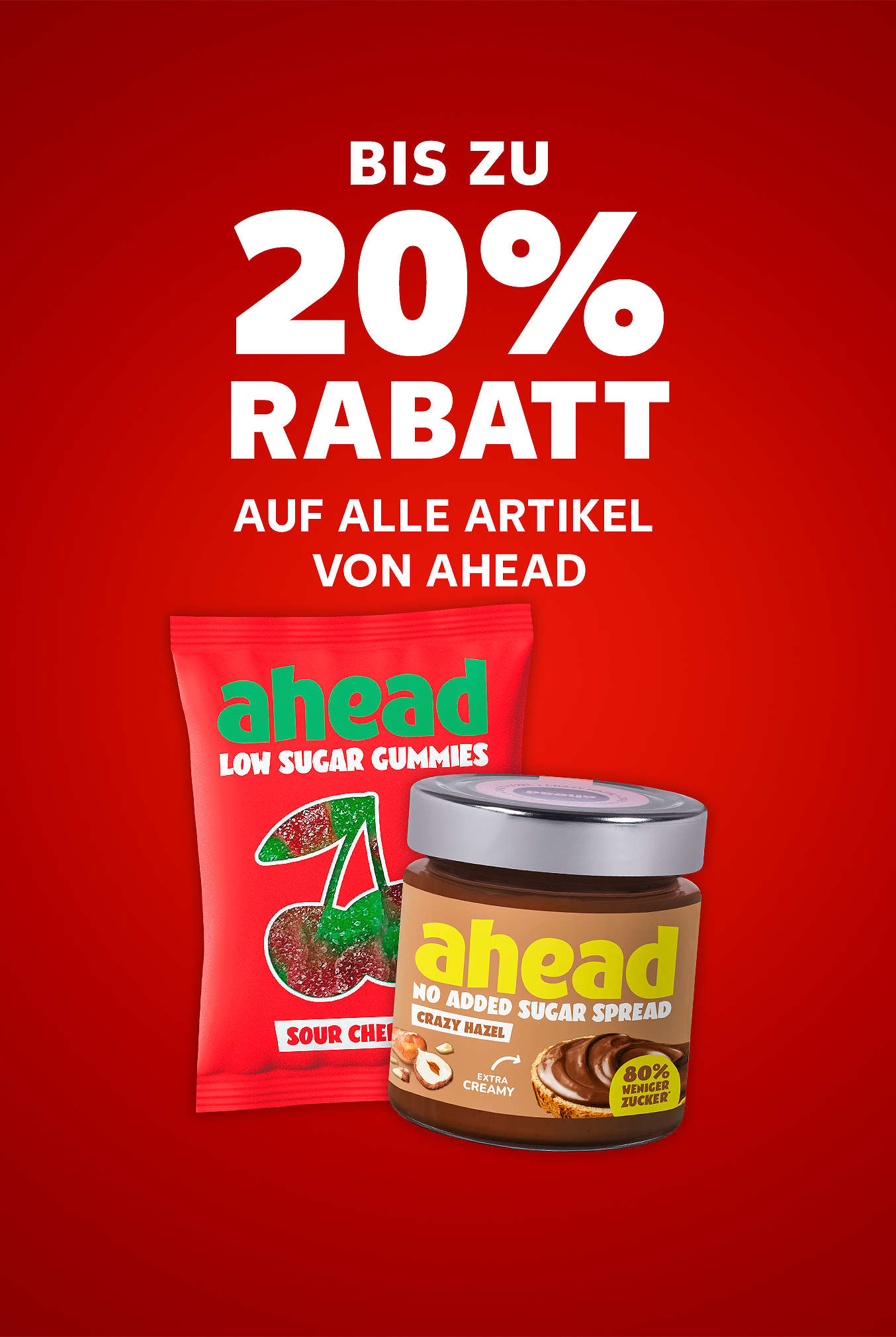 Schriftzug: Bis zu 20 % Rabatt auf alle Artikel von AHEAD