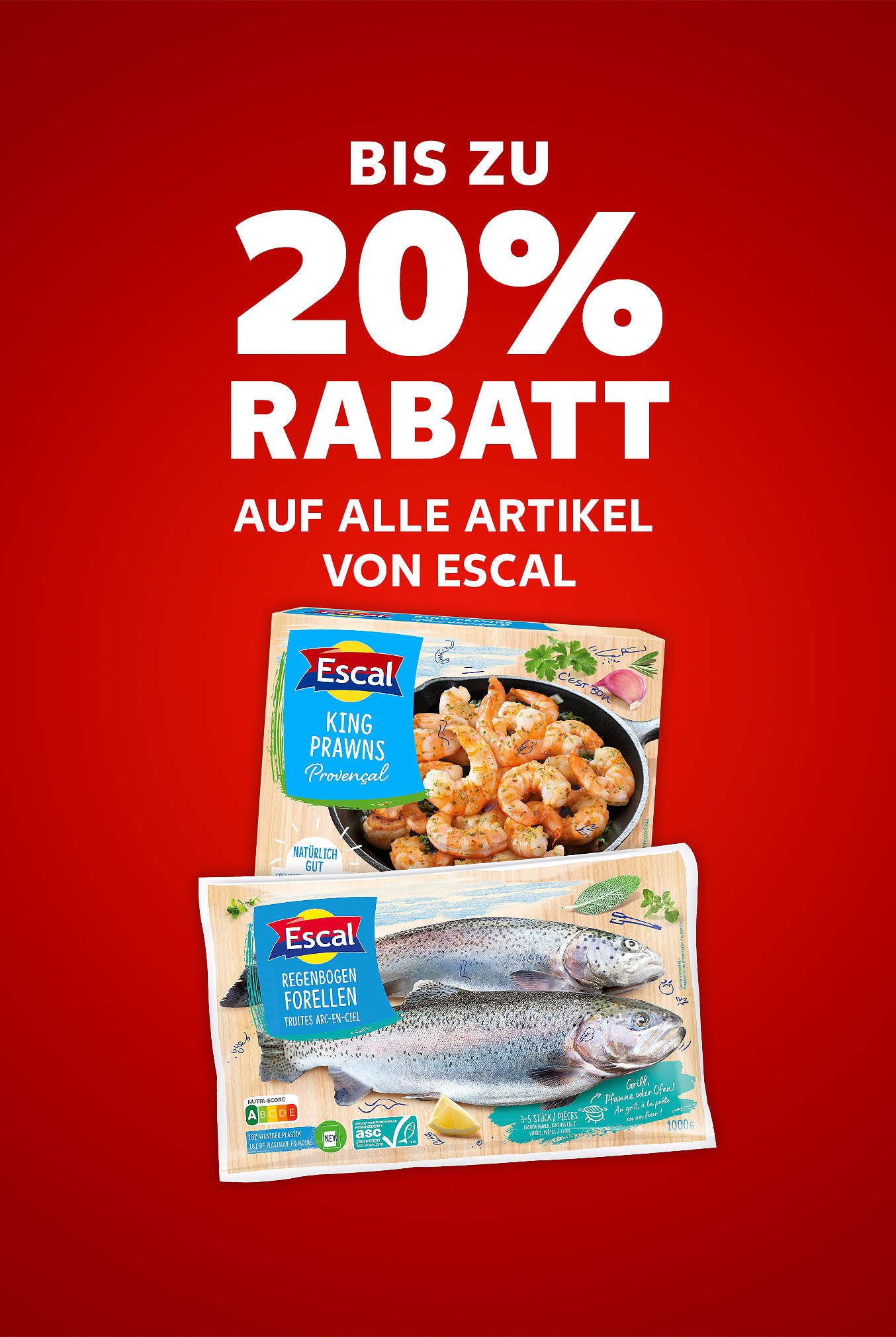 Schriftzug: Bis zu 20 % Rabatt auf alle Artikel von ESCAL