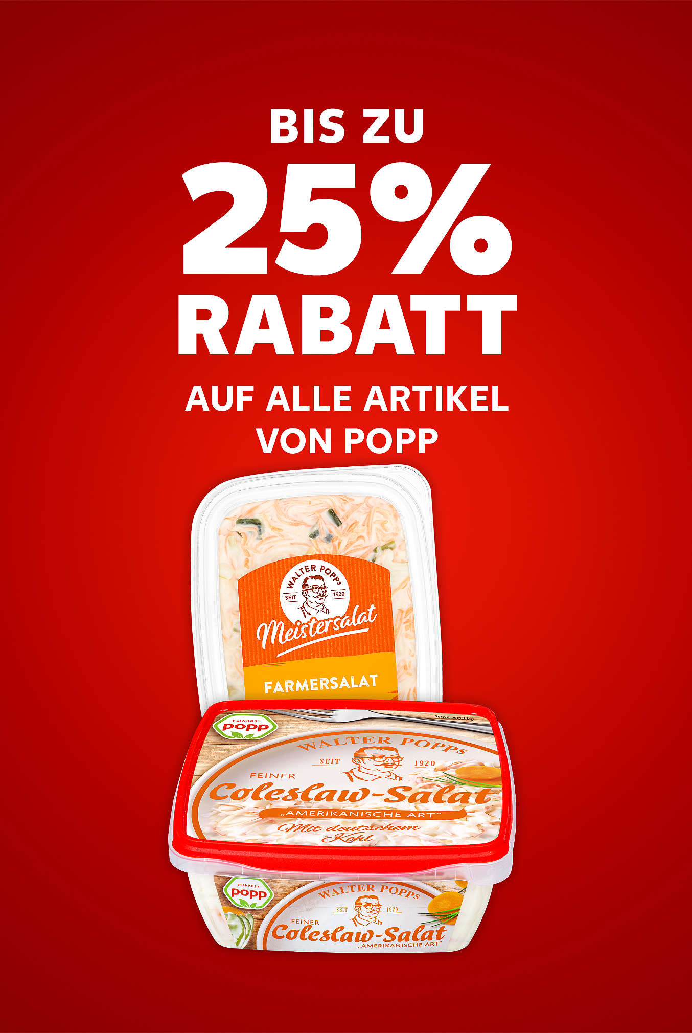 Schriftzug: Bis zu 25 % Rabatt auf alle Artikel von POPP