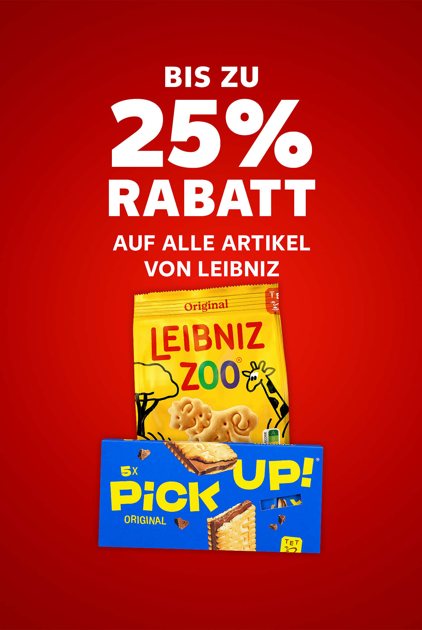 Schriftzug: Bis zu 25 % Rabatt auf alle Artikel von LEIBNIZ