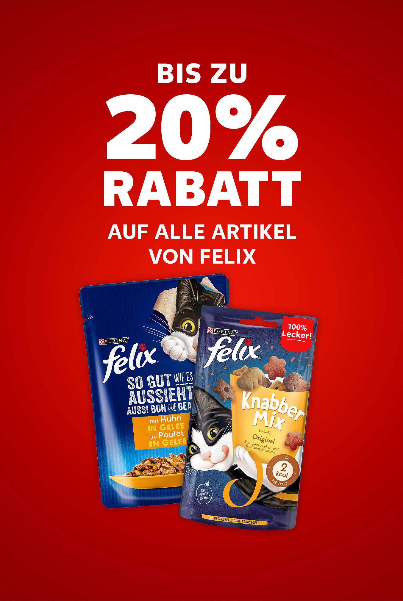 Schriftzug: Bis zu 20 % Rabatt auf alle Artikel von FELIX