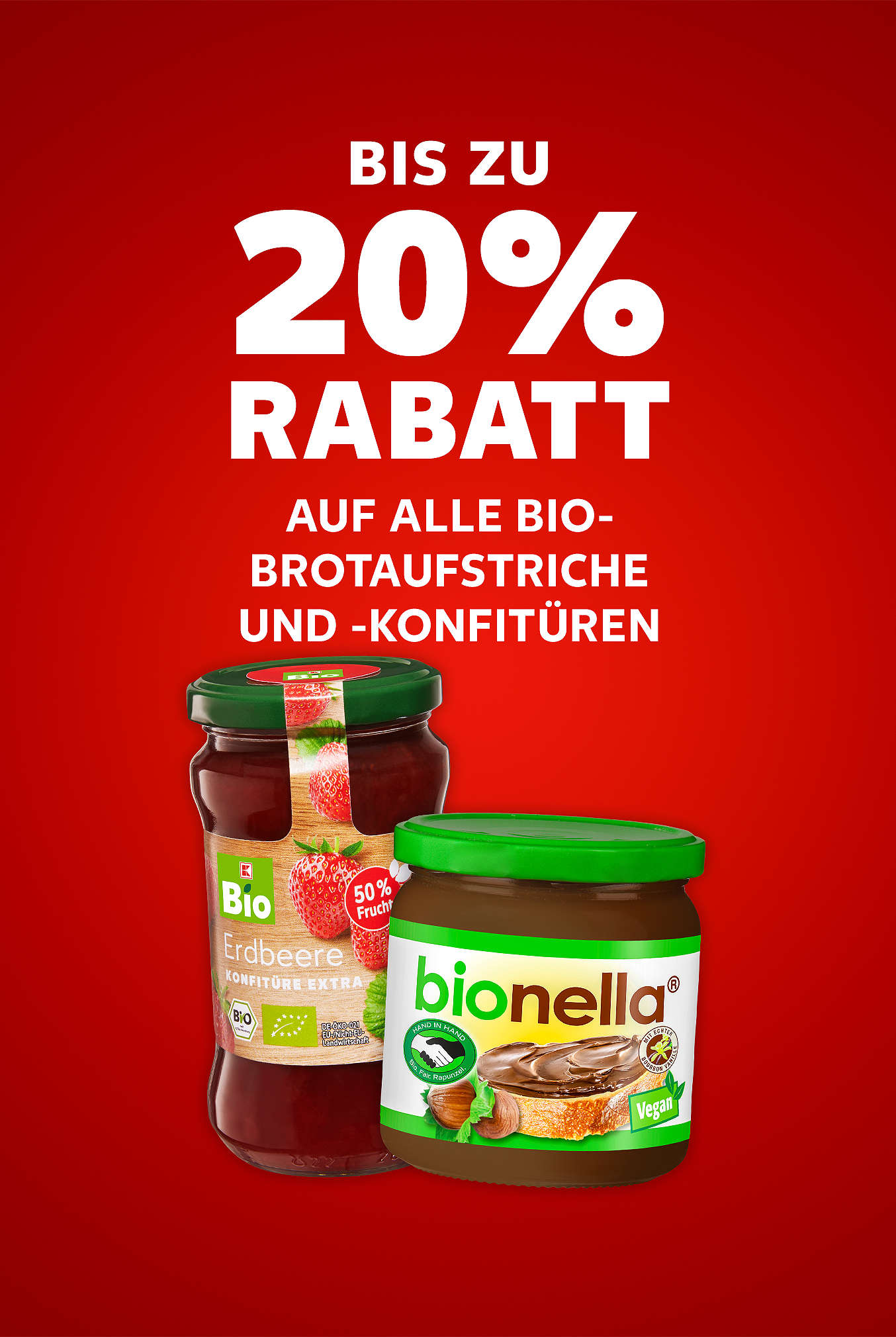 Schriftzug: Bis zu 20 % Rabatt auf alle Bio-Brotaufstriche und -Konfitüren