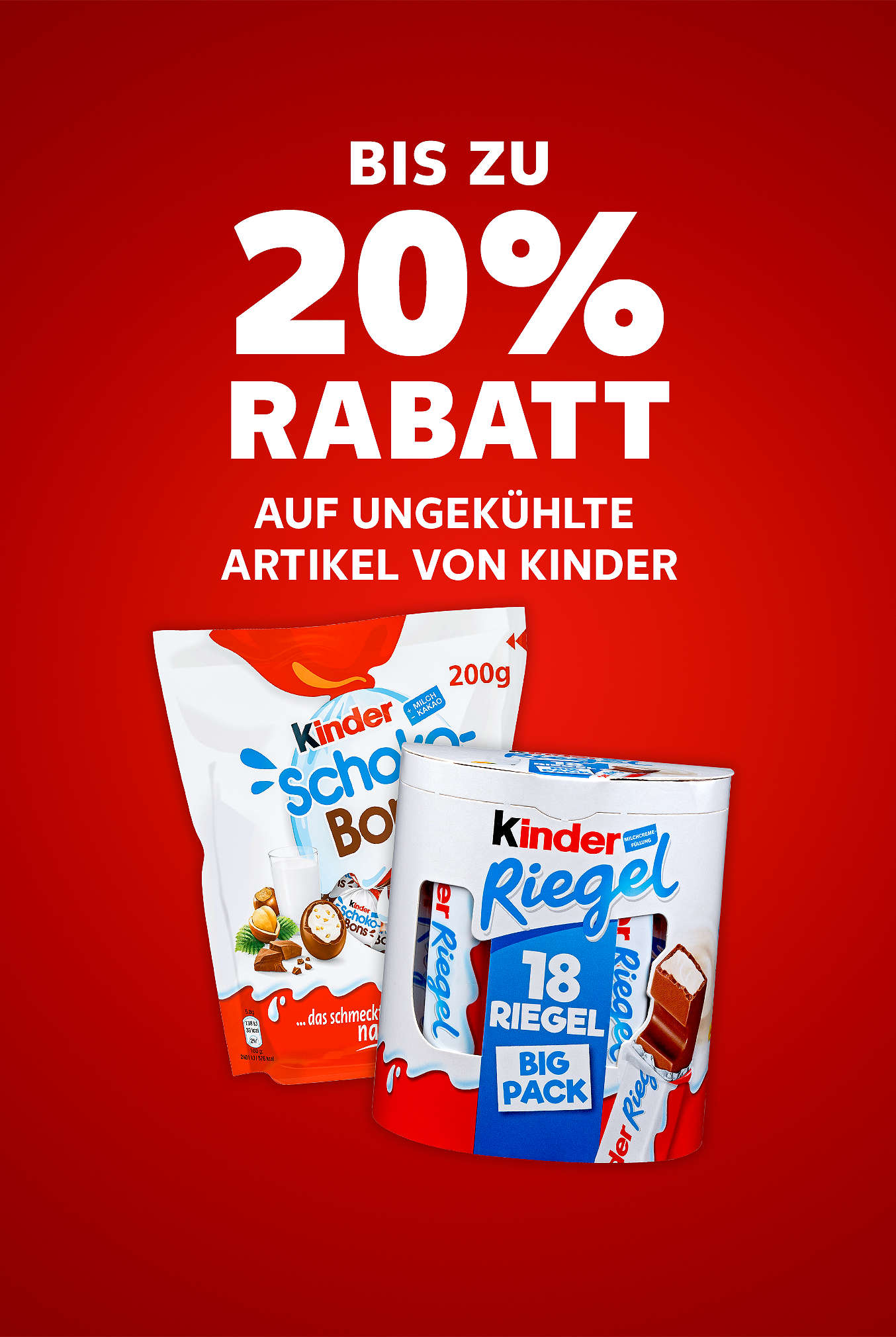 Schriftzug: Bis zu 20 % Rabatt auf alle Artikel von KINDER