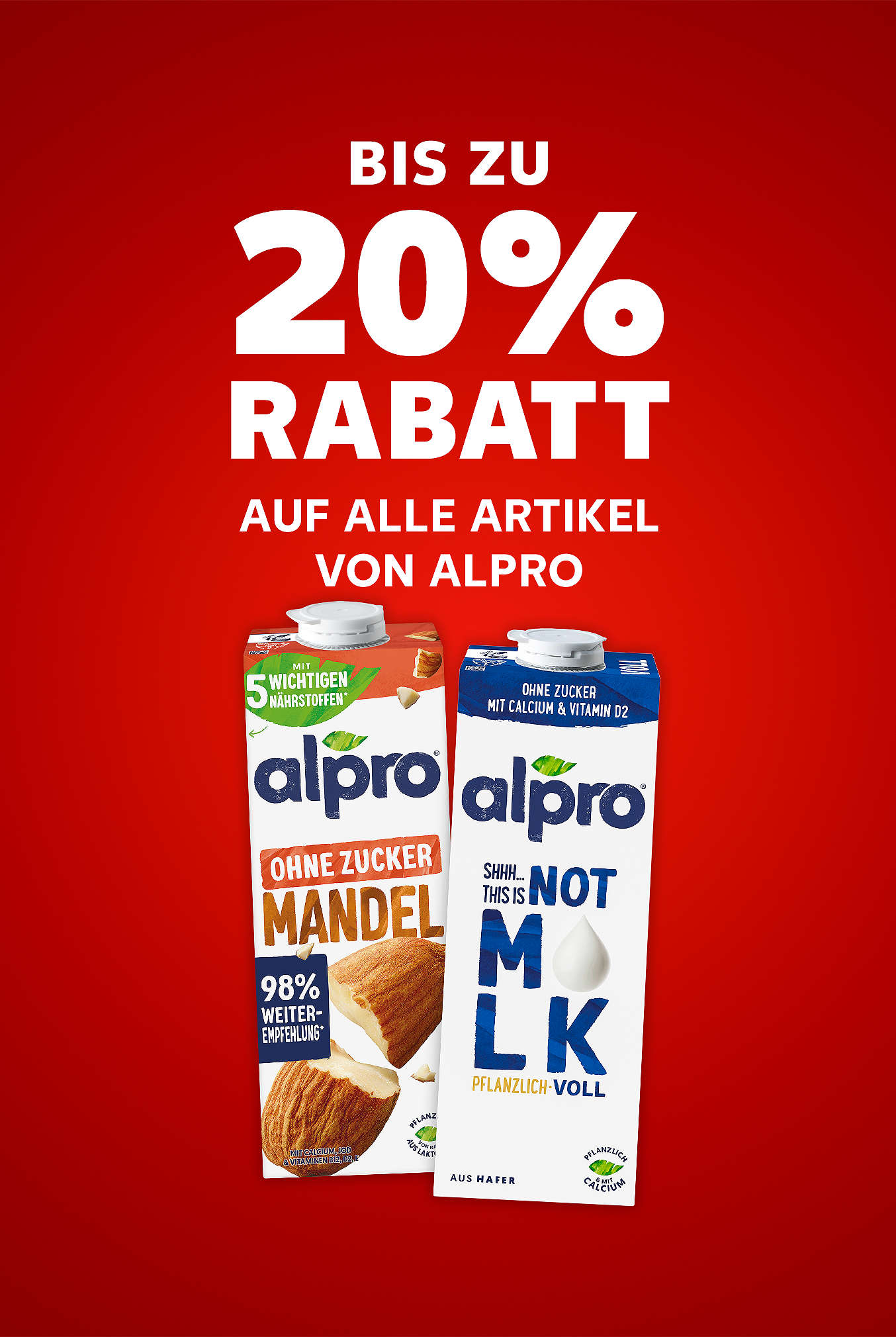 Schriftzug: Bis zu 20 % Rabatt auf alle Artikel von ALPRO