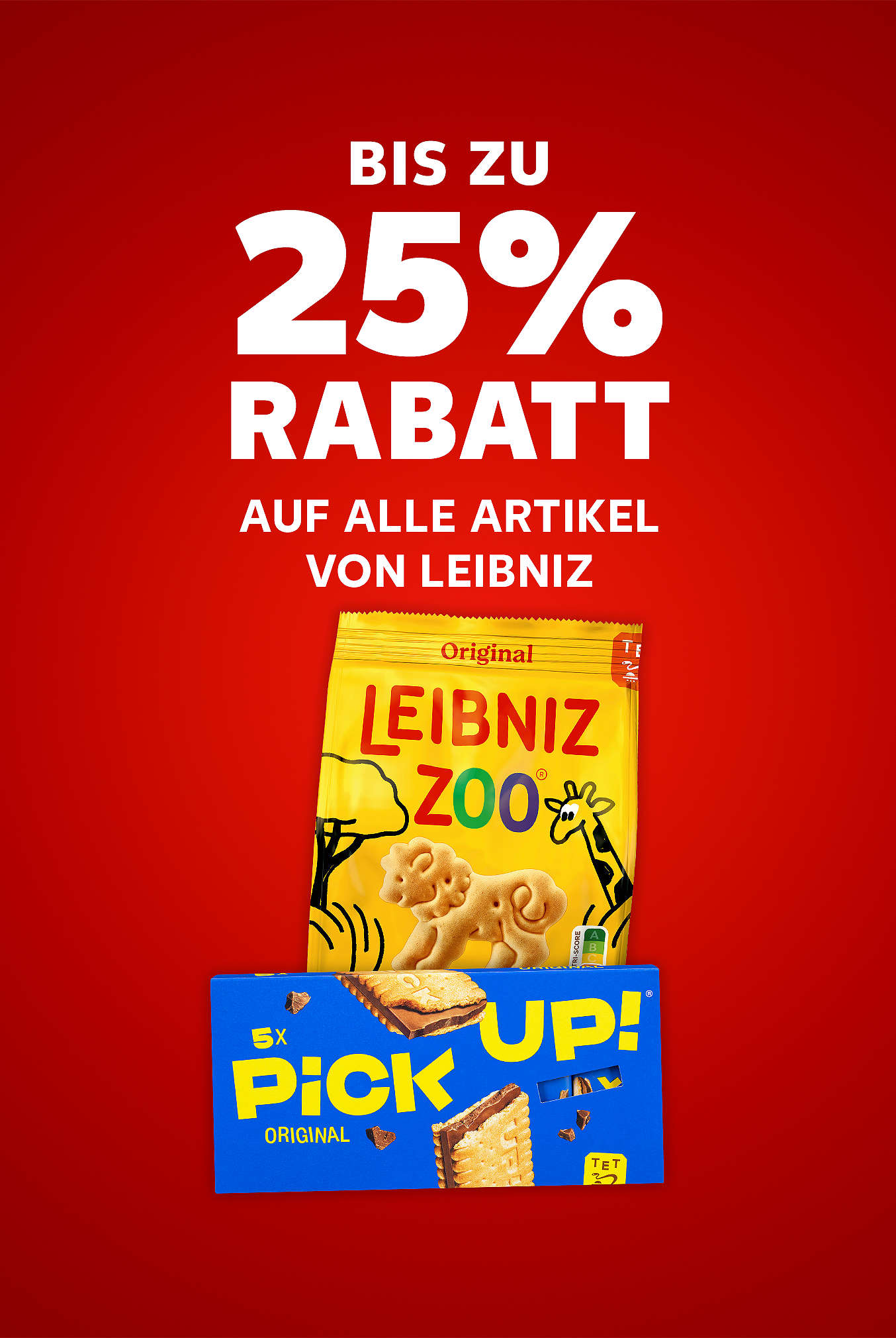 Schriftzug: Bis zu 25 % Rabatt auf alle Artikel von LEIBNIZ