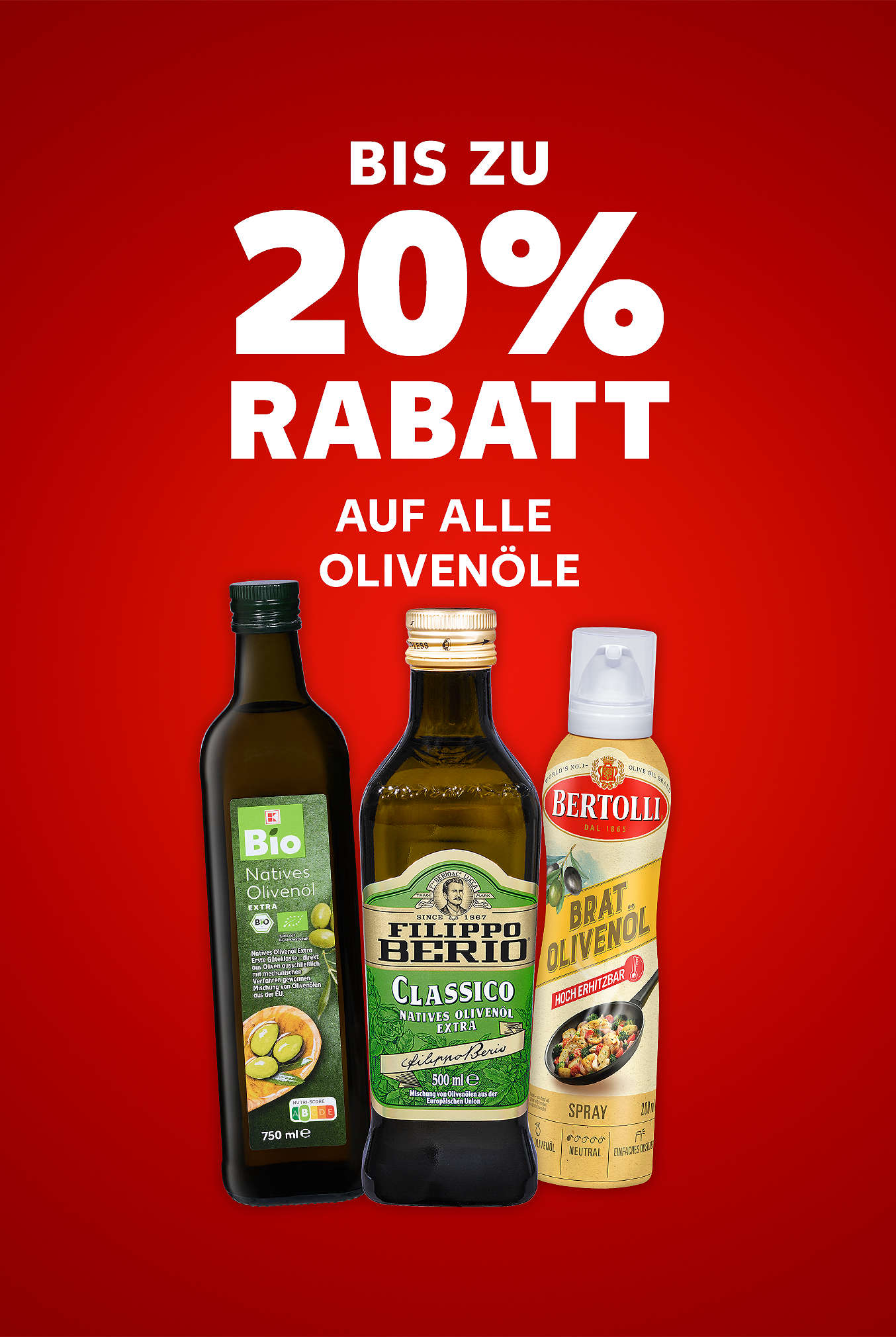 Schriftzug: Bis zu 20 % Rabatt auf alle Olivenöle