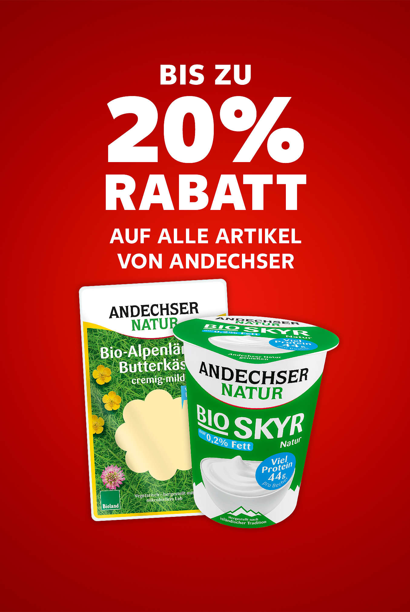Schriftzug: Bis zu 20 % auf alle Artikel von ANDECHSER