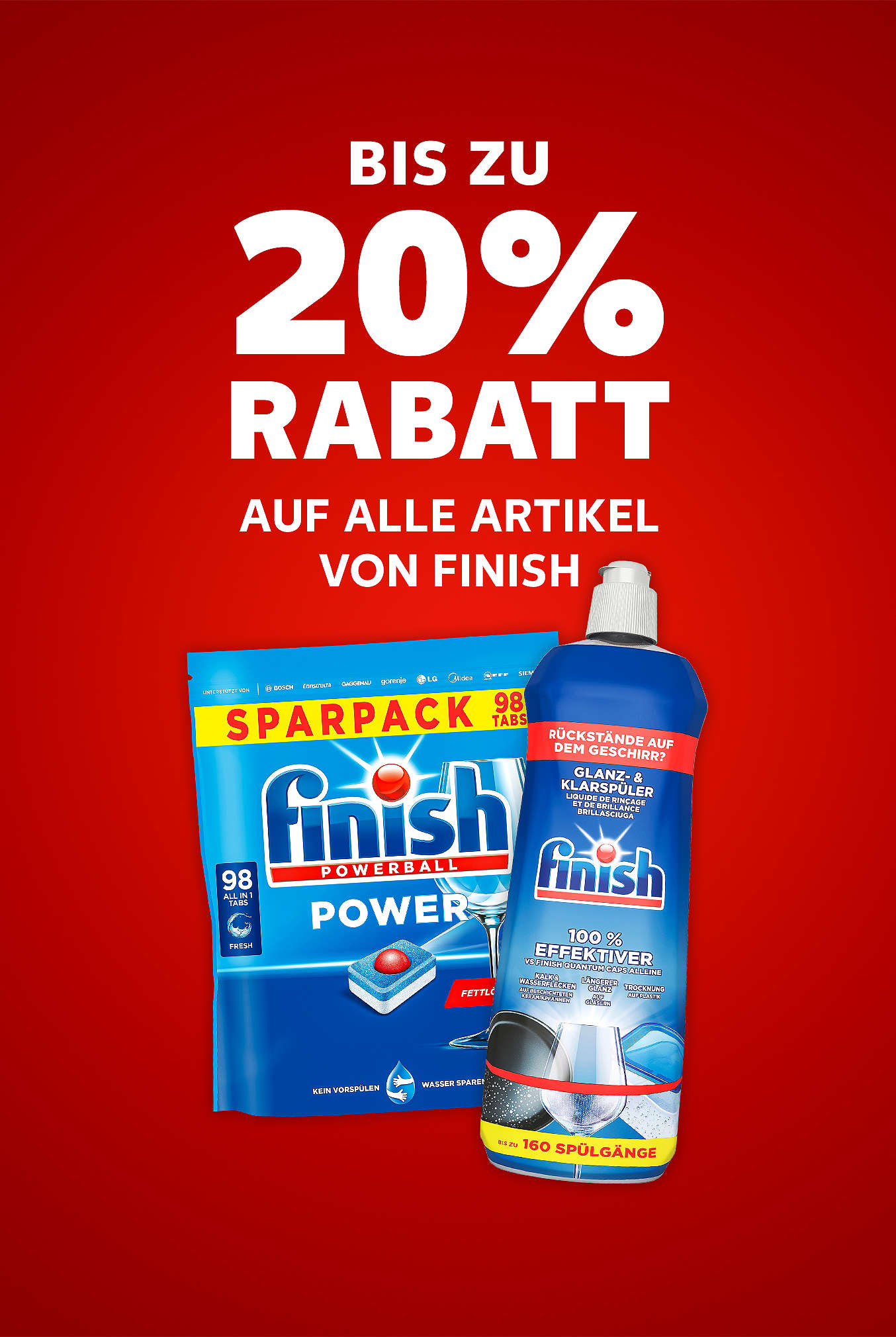 Schriftzug: Bis zu 20 % auf alle Artikel von FINISH