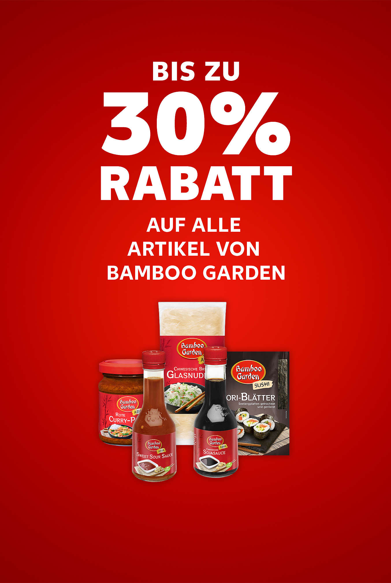 Schriftzug: Bis zu 30 % Rabatt auf alle Artikel von BAMBOO GARDEN