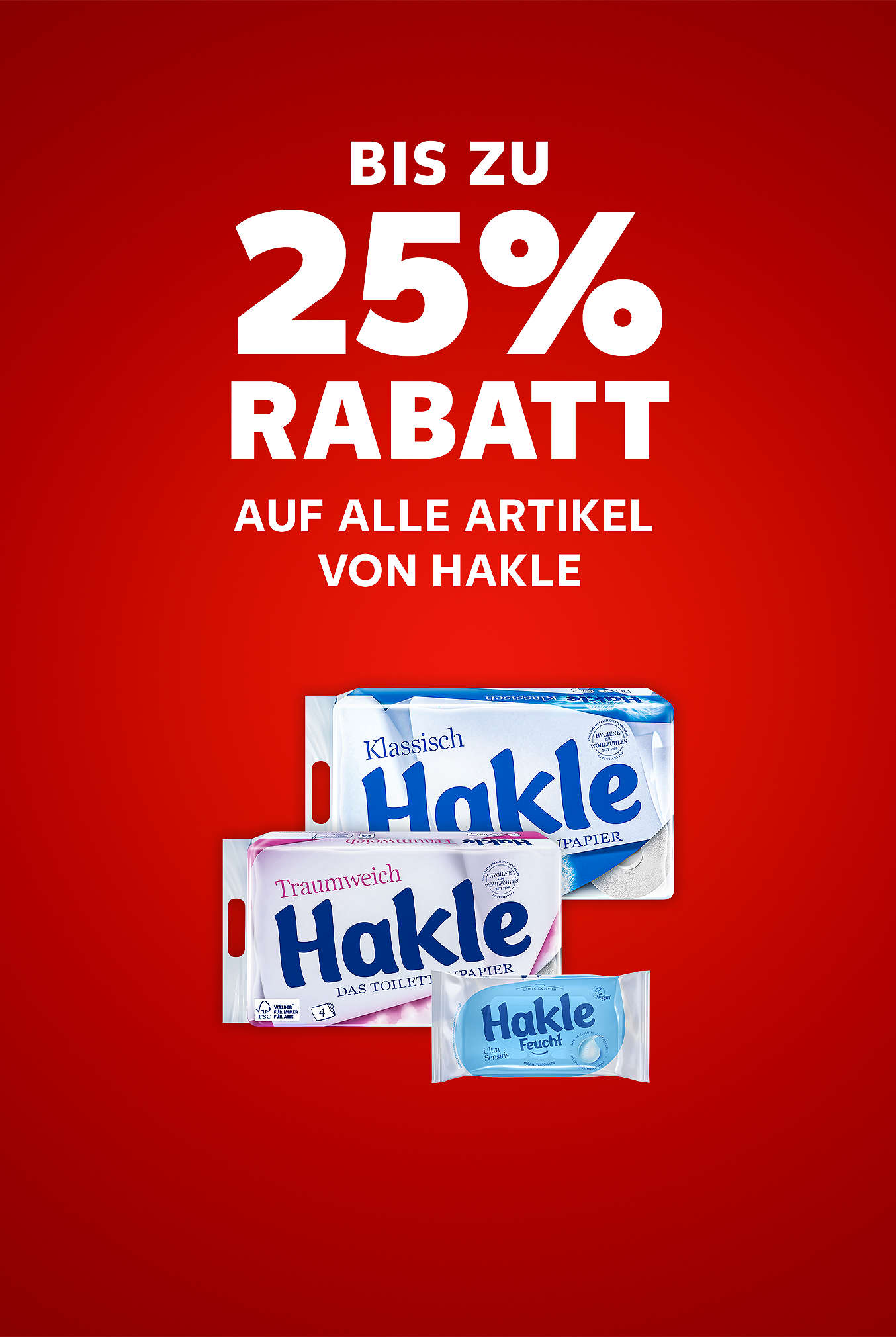Schriftzug: Bis zu 25 % Rabatt auf alle Artikel von HAKLE