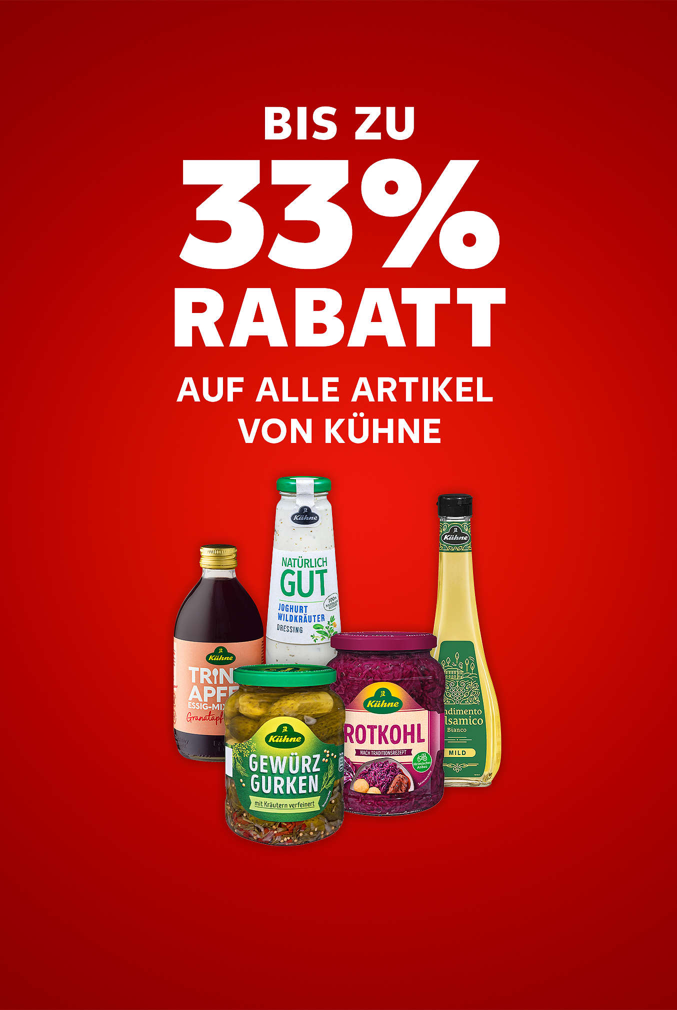 Schriftzug: Bis zu 33 % Rabatt auf alle Artikel von KÜHNE