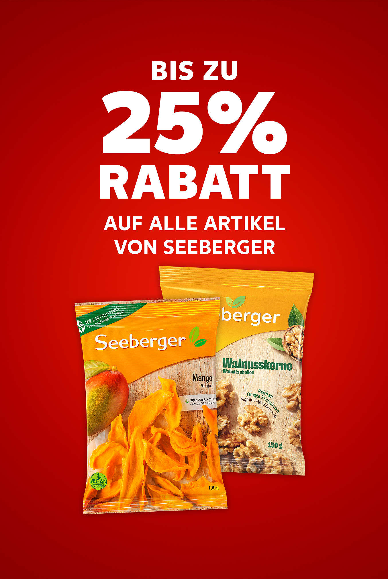 Schriftzug: Bis zu 25 % Rabatt auf alle Artikel von SEEBERGER