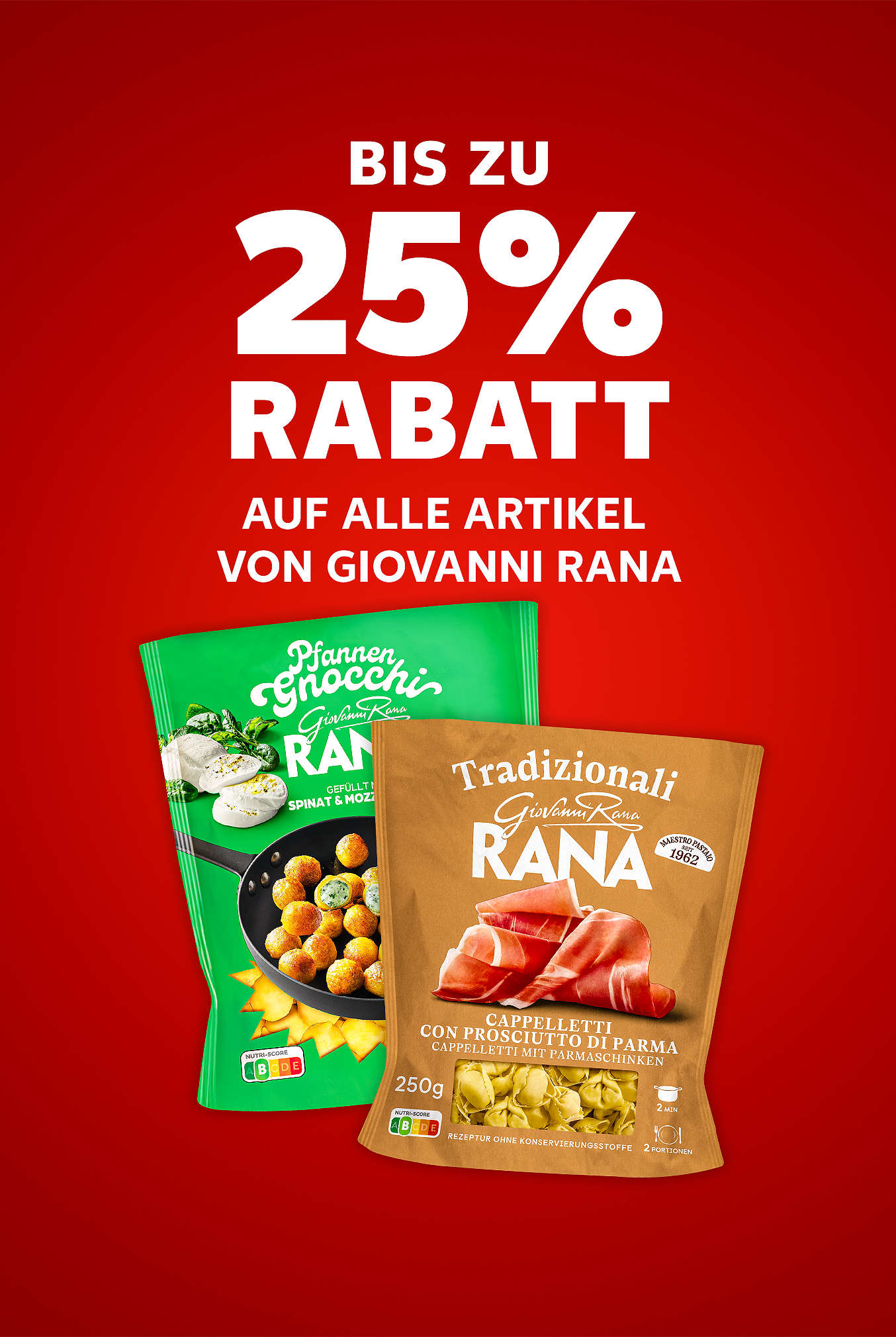 Schriftzug: Bis zu 25 % Rabatt auf alle Artikel von GIOVANNI RANA