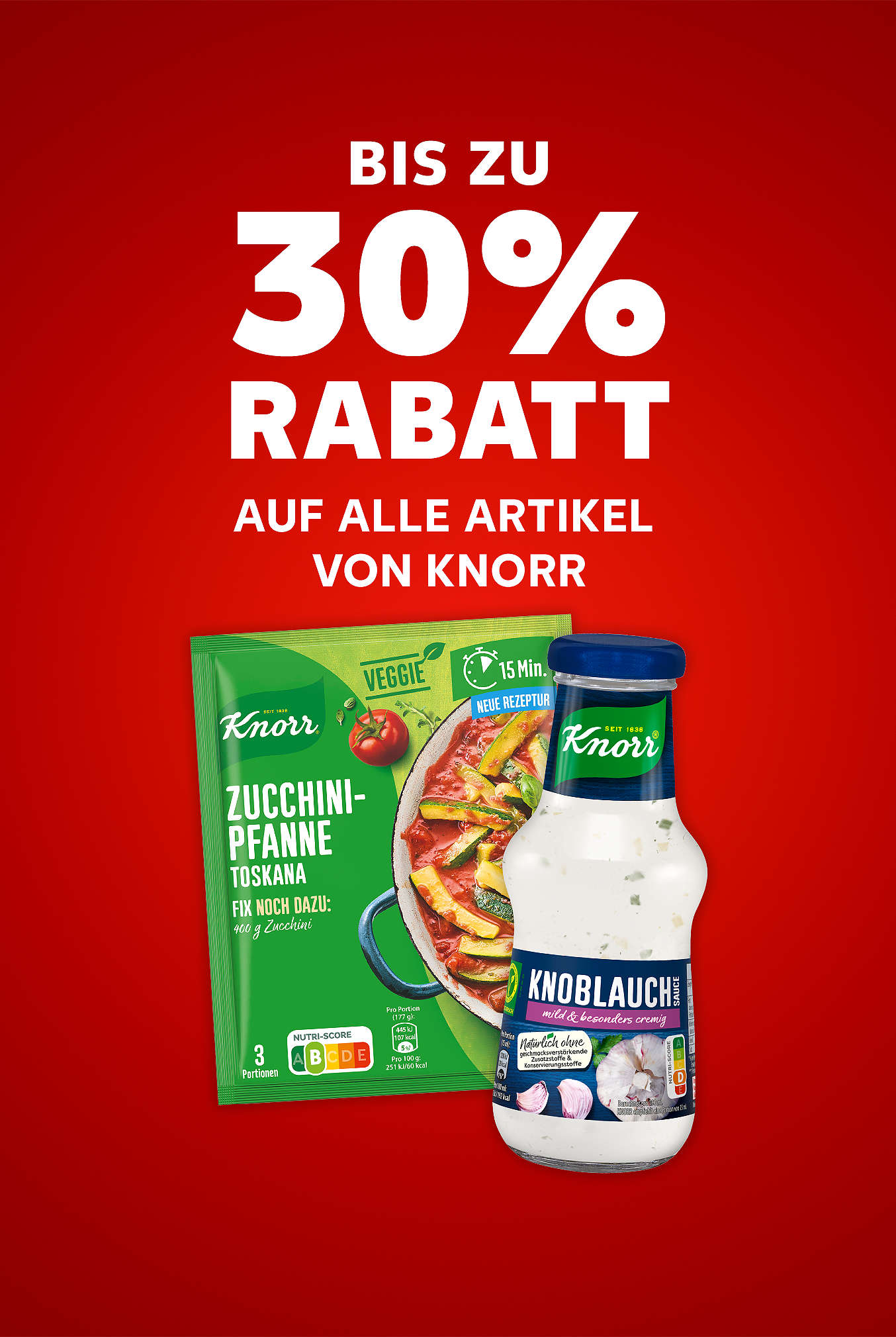 Schriftzug: Bis zu 30 % Rabatt auf alle Artikel von KNORR