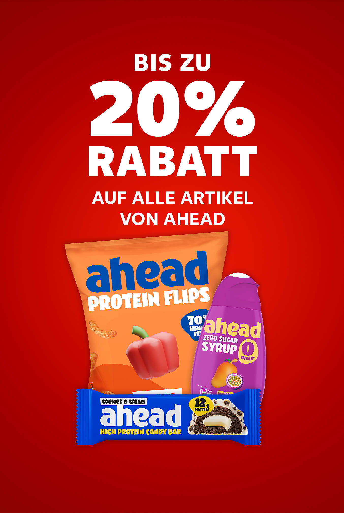 Schriftzug: Bis zu 20 % Rabatt auf alle Artikel von ahead
