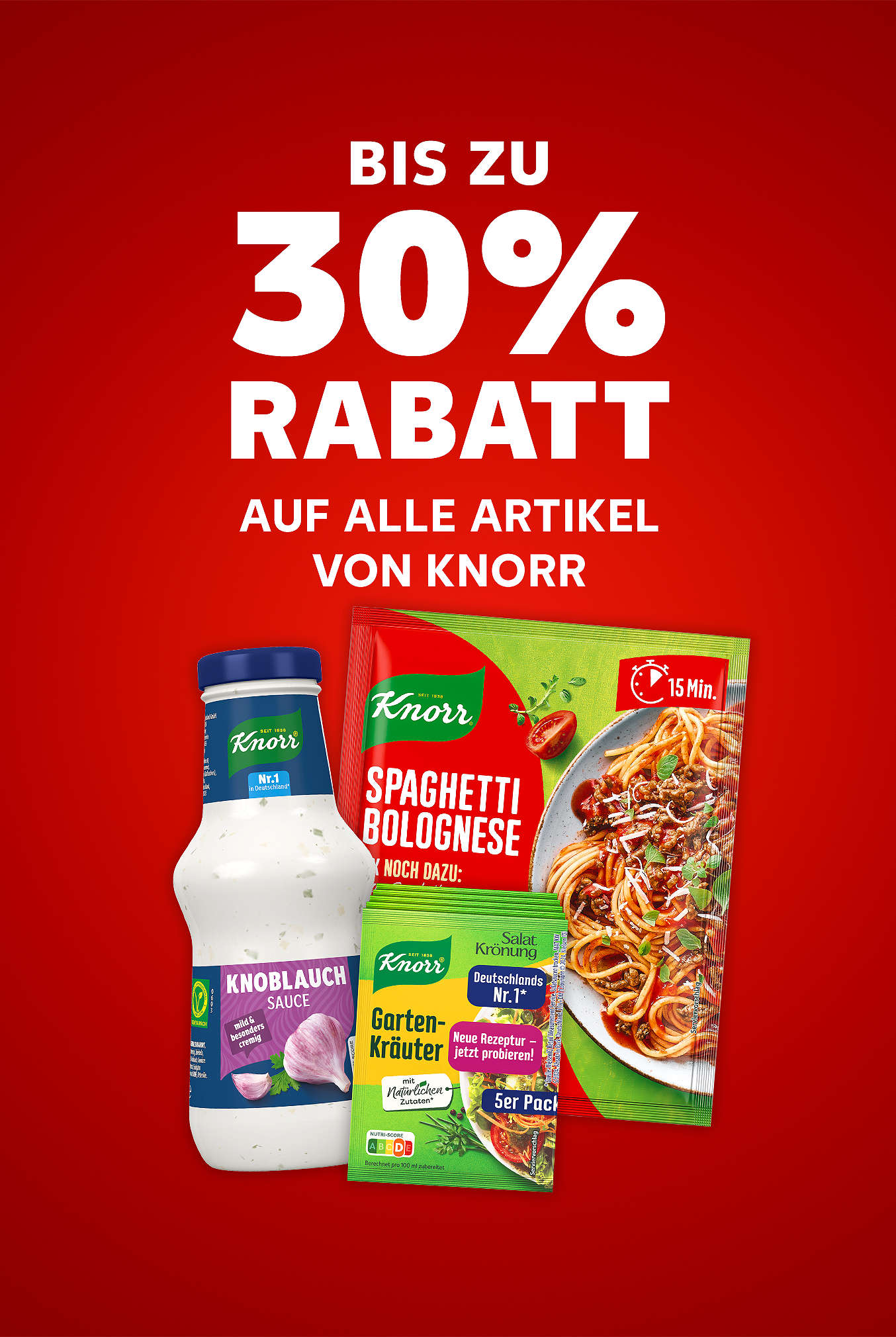 Schriftzug: Bis zu 30 % Rabatt auf alle Artikel von Knorr