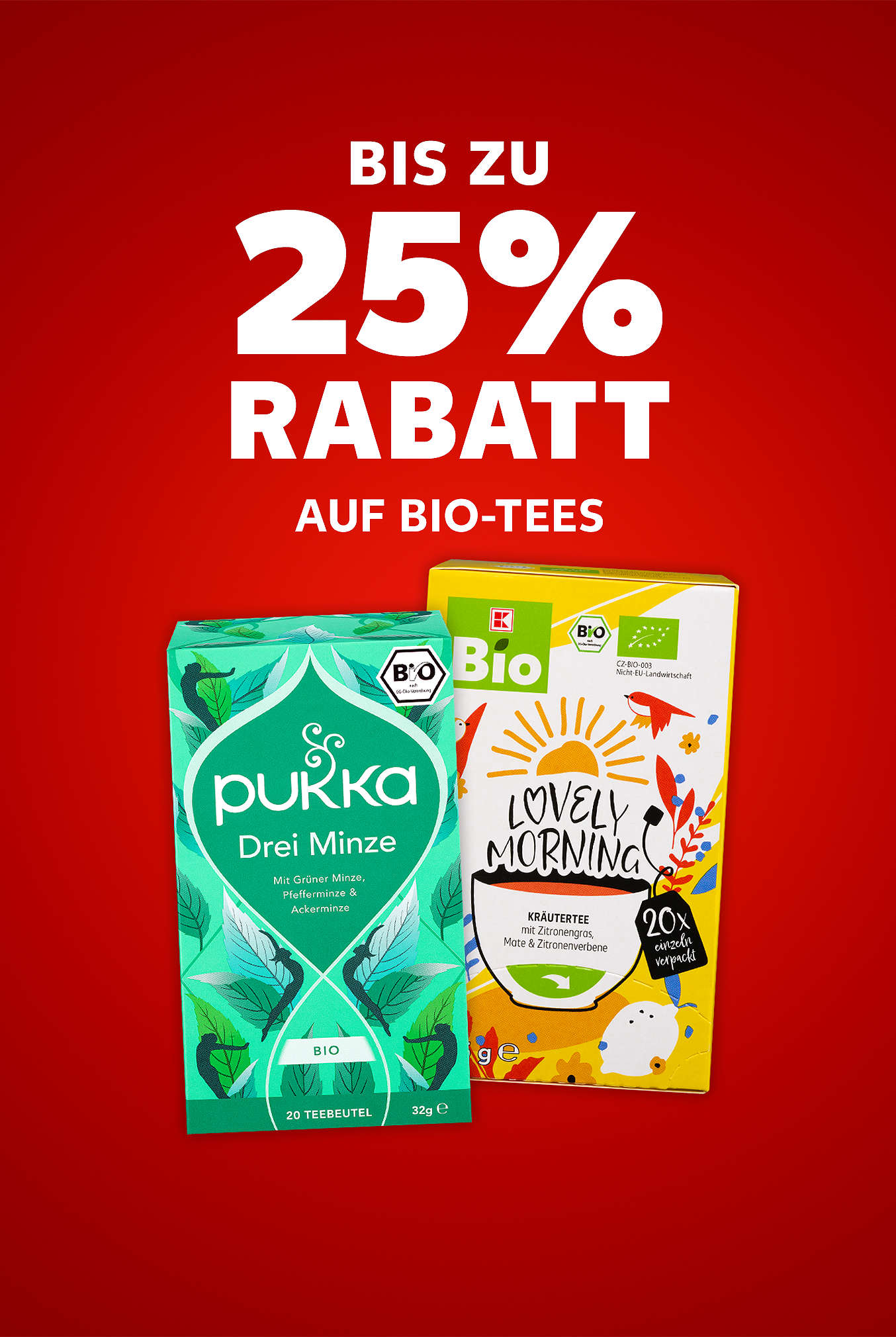 Schriftzug: Bis zu 25 % Rabatt auf Bio-Tees