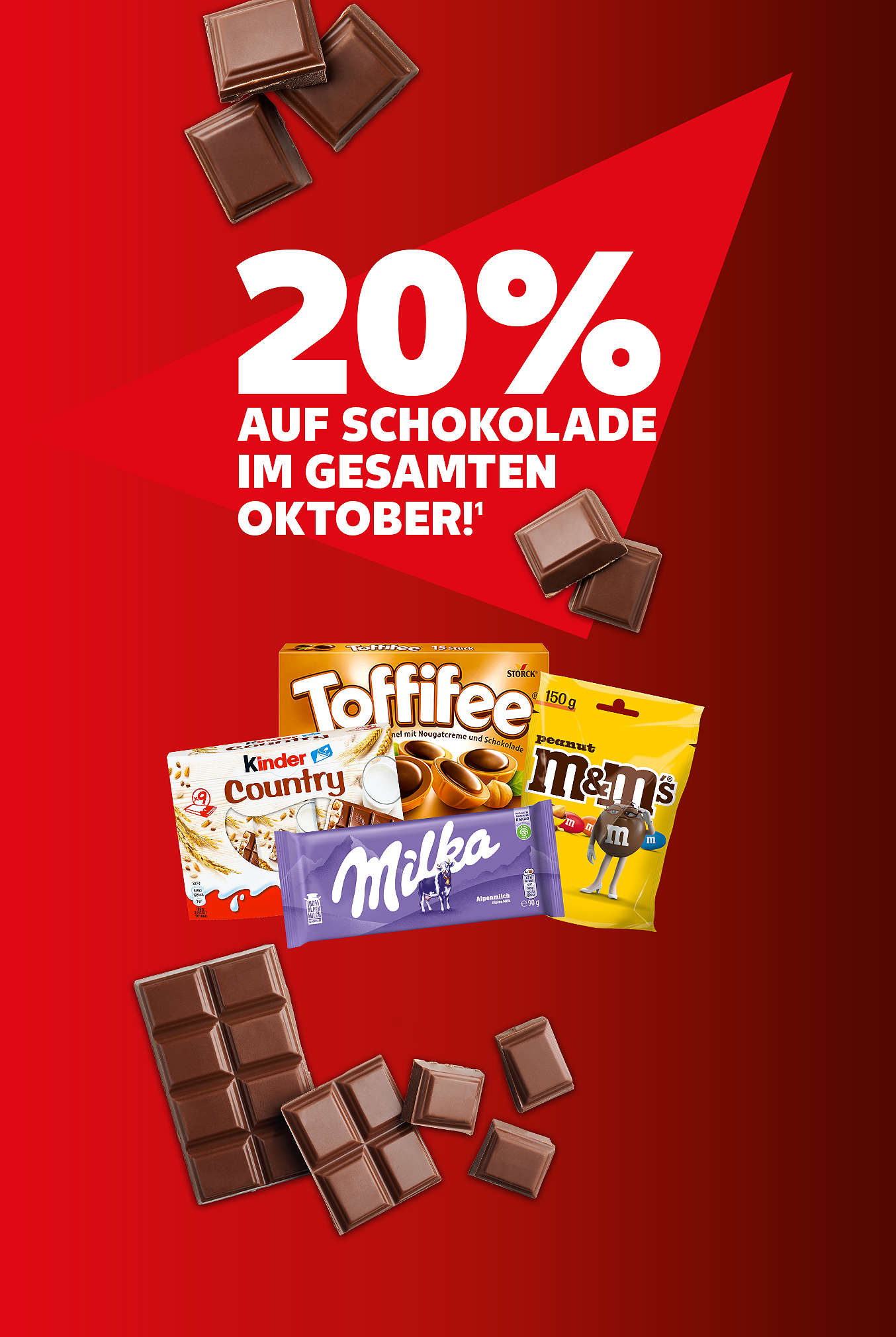 Schriftzug: ab 01.10. 20 % Rabatt auf Schokolade im gesamten Oktober