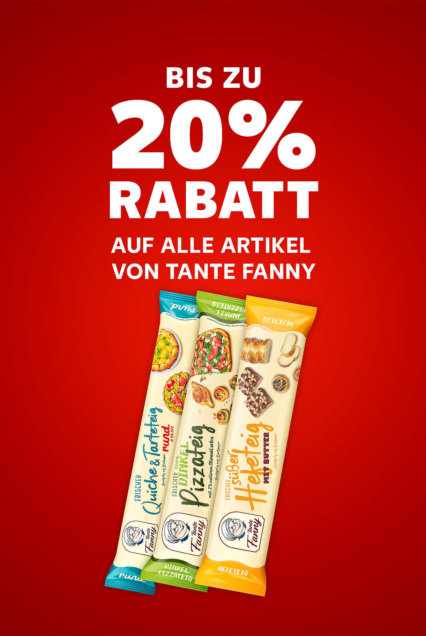 Schriftzug: Bis zu 20 % Rabatt auf alle Artikel von TANTE FANNY