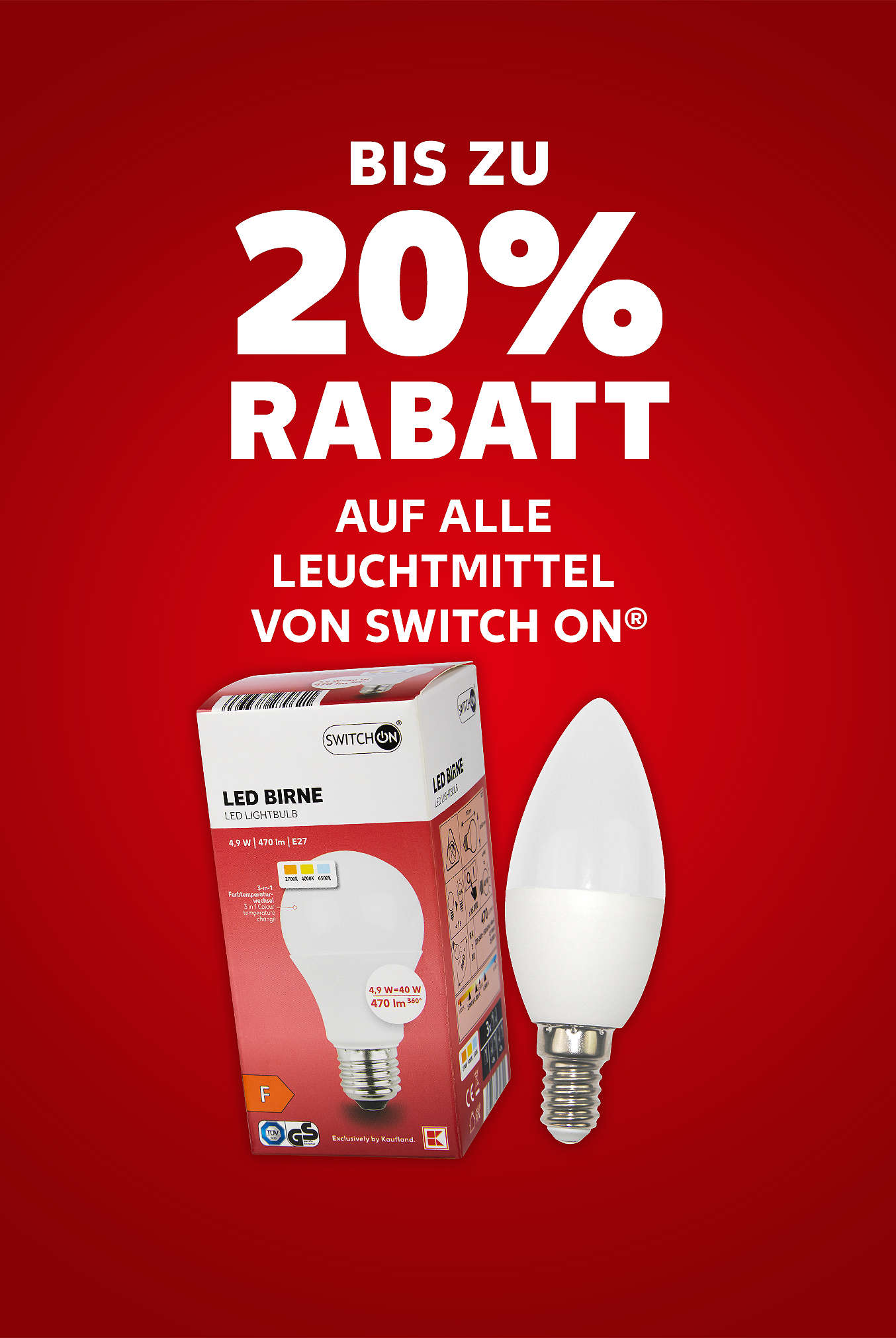 Schriftzug: Bis zu 20 % Rabatt auf alle Artikel von SWITCH ON