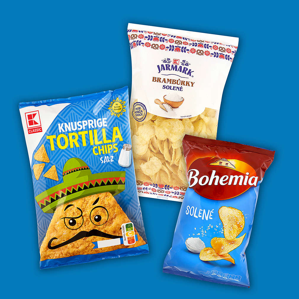 Bramborové, zeleninové a tortilla chipsy