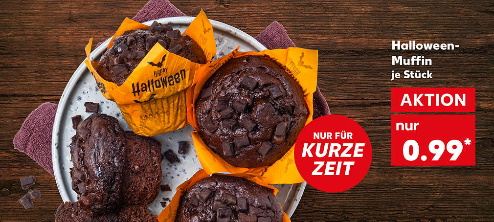 Produktabbildung: Halloween-Muffin, je Stück, Aktion, 0.99 Euro*; Störer: Nur für kurze Zeit