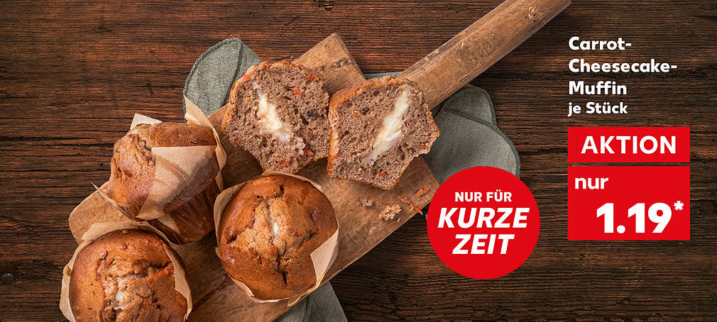 Carrot-Cheesecake-Muffin, je Stück für 1.19 Euro*; Störer: Nur für kurze Zeit
