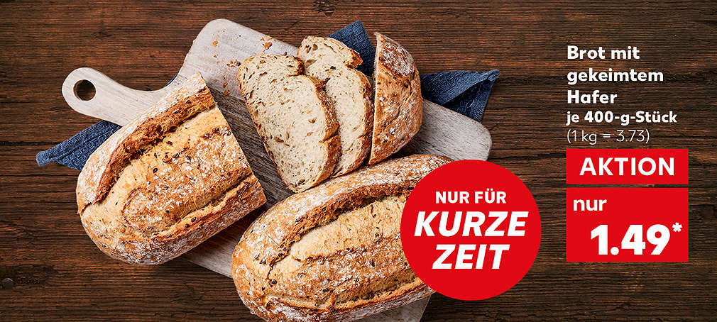 Brot mit gekeimtem Hafer, je 400-g-Stück, Aktion, 1.49 Euro* (1 kg = 3.73); Störer: Nur für kurze Zeit
