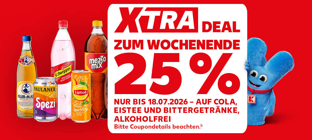 XTRA Deal zum Wochenende: 25 % auf Cola, Eistee und Bittergetränke, alkoholfrei; Bitte Coupondetails beachtenᵇ
