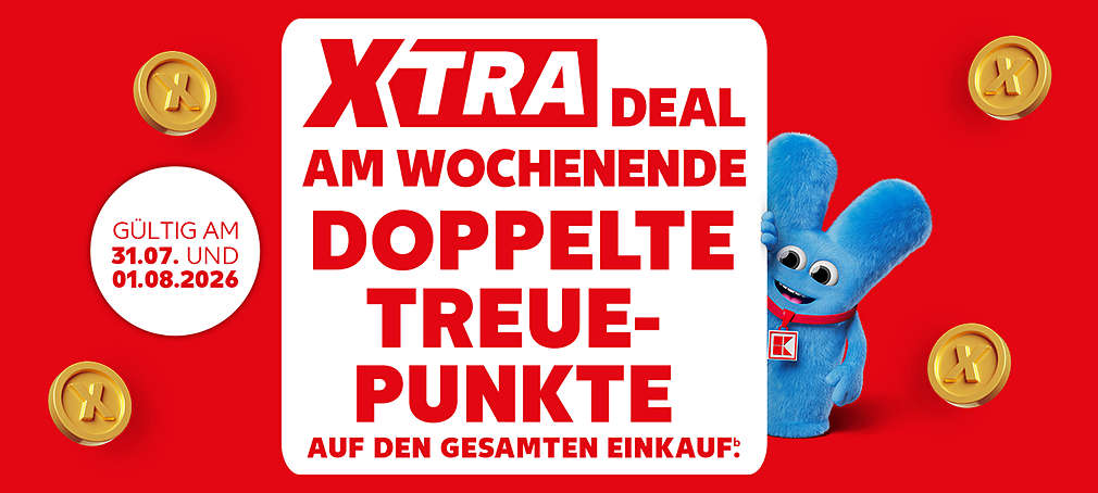 XTRA Deal am Wochenende: Doppelte Treuepunkte auf den gesamten Einkaufᵇ; Gültig am 31..07. und 01.08.