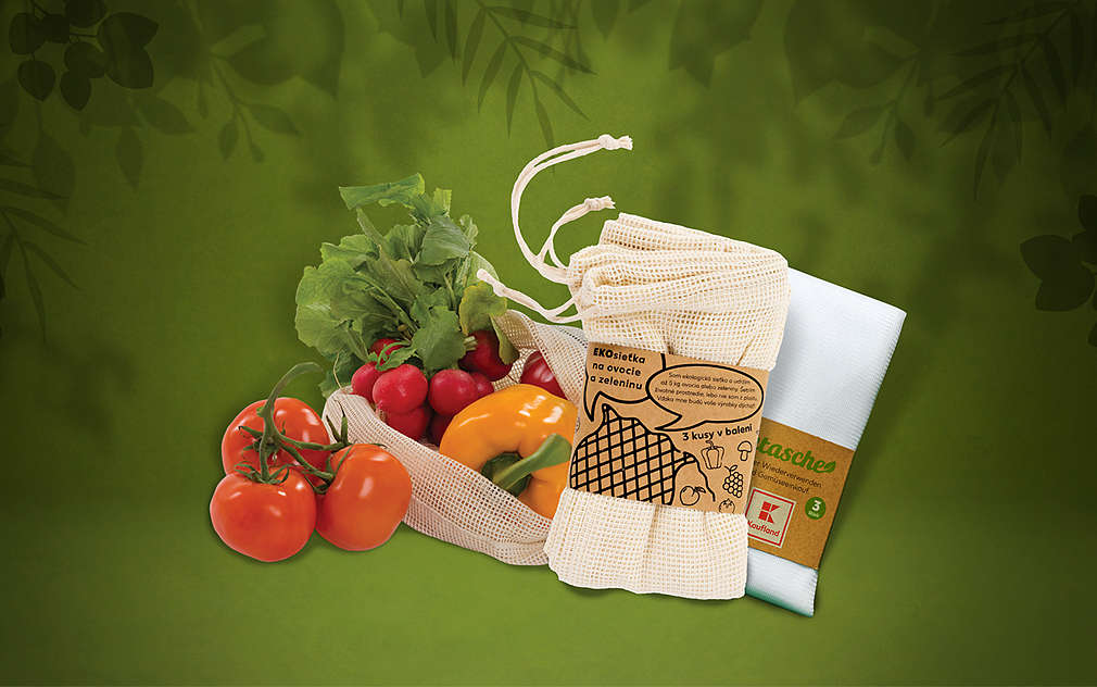 Bavlnená ekosieťka a Zelené vrecko na ovocie a zeleninu na opakované použitie