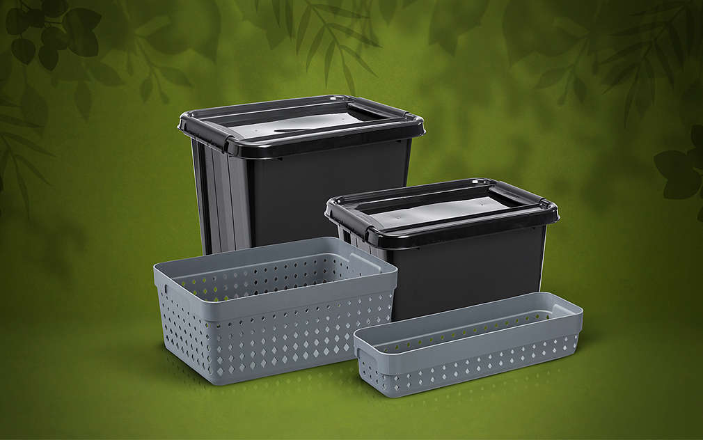 Cutii de depozitare din granule de plastic obținute din deșeuri de plastic