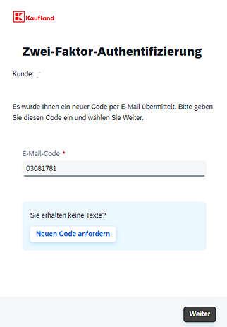 Screenshot of the 2-factor autentification field