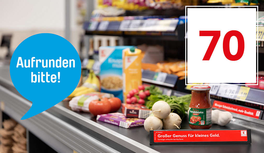 Zahl des Tages 70 Millionen; Störer: Aufrunden bitte!; Abbildung: Kassenband mit Einkäufen