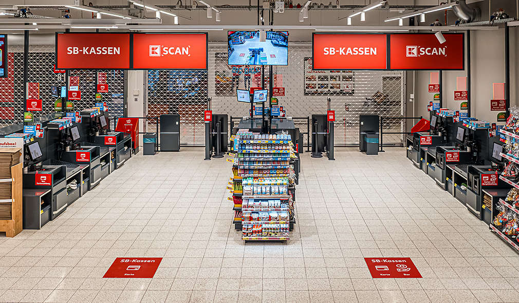 Abbildung: Kaufland-Filiale in Landsberg – SB-Kassen