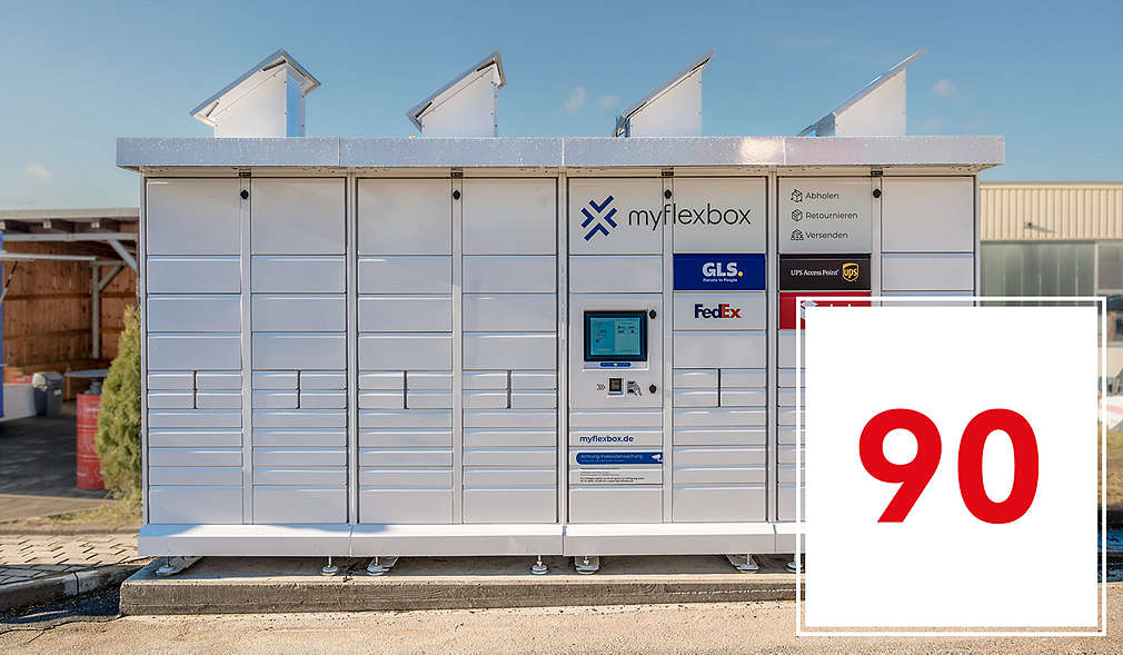 Abbildung: myflexbox Paketstation in der Kaufland-Filiale in Weingarten; Zahl: 90
