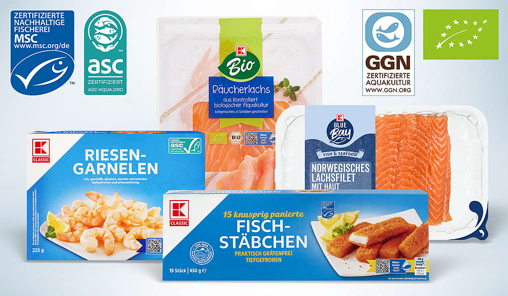 Verschiedene ASC-, MSC- oder GGN-zertifizierte Produkte
