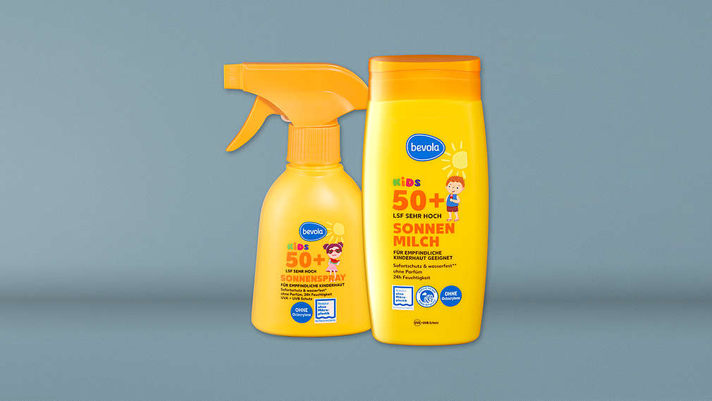 Sonnenspray und -sonnenmilch LSF 50 von BEVOLA® KIDS