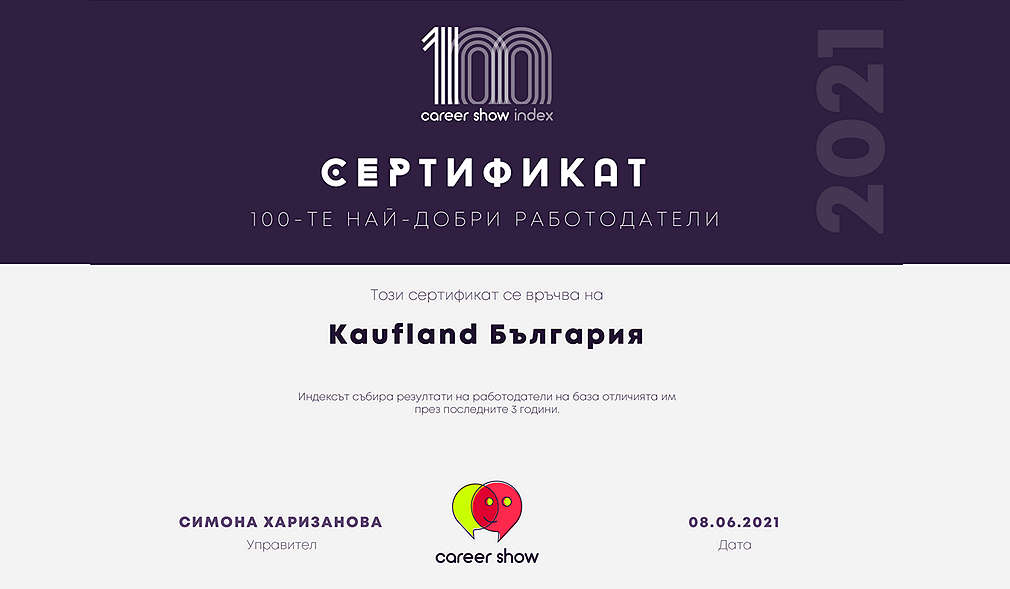 Най-добър работодател в сектора за модерна търговия в България според Career Show Index 2021